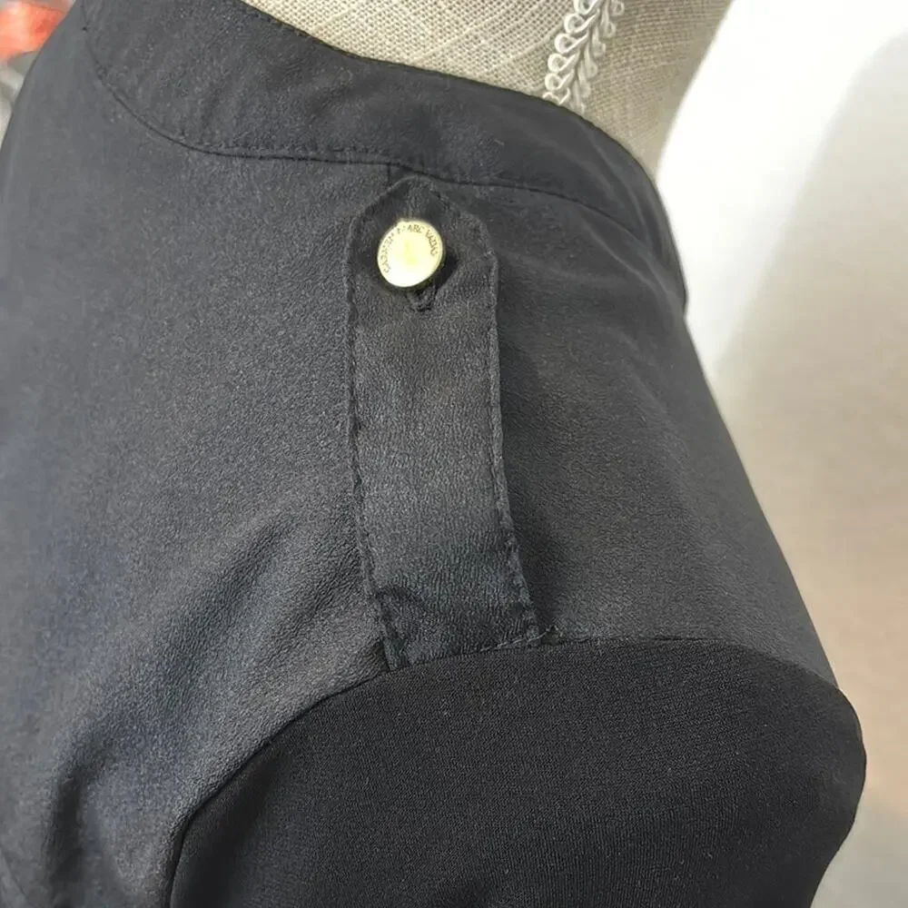 Carmen Marc Valvo Black Button-Down Patch Pocket 3/4 Roll Sleeves Shirt Petite S - Picture 5 of 9
